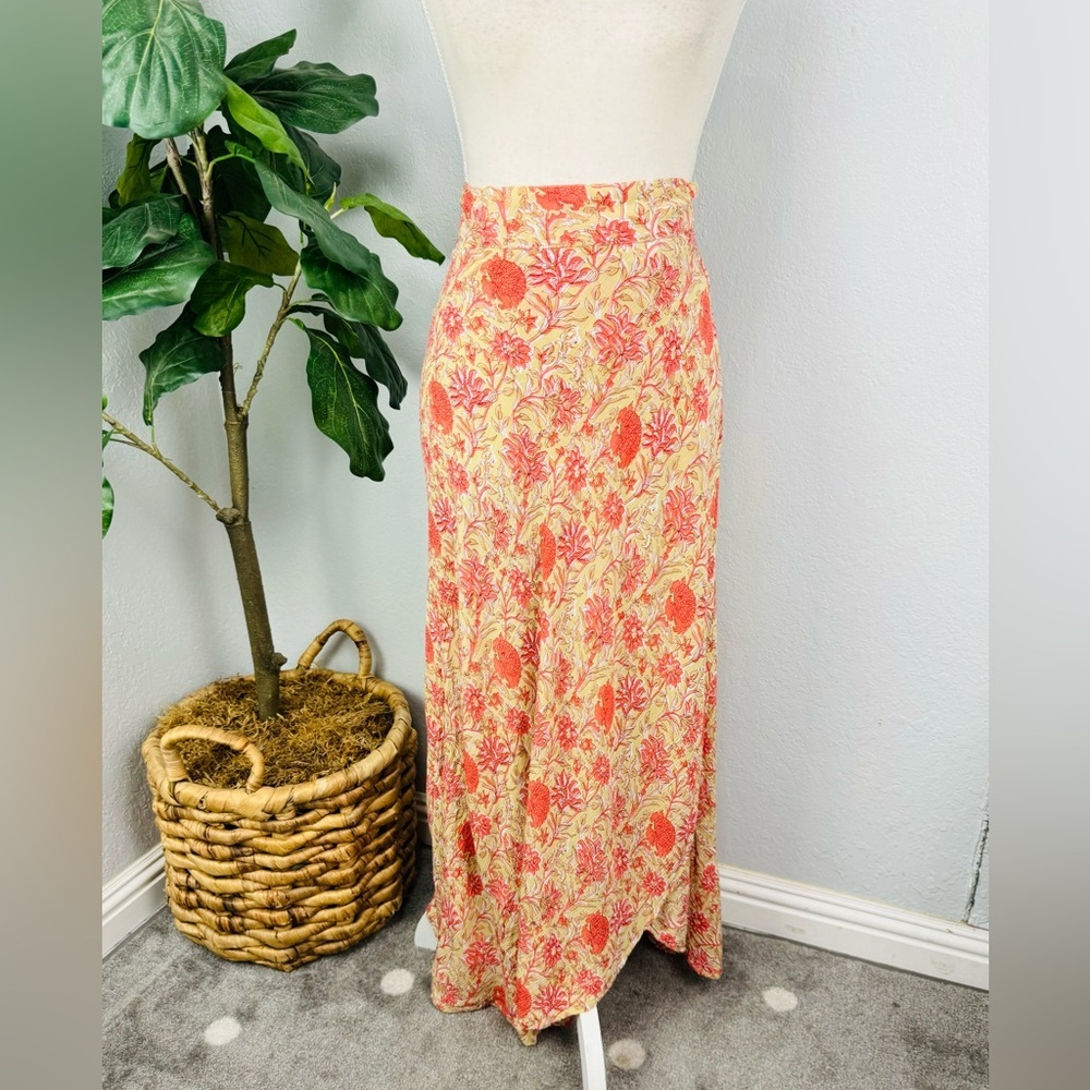 BEACHGOLD Orange Floral Beach Wrap Midi Skirt